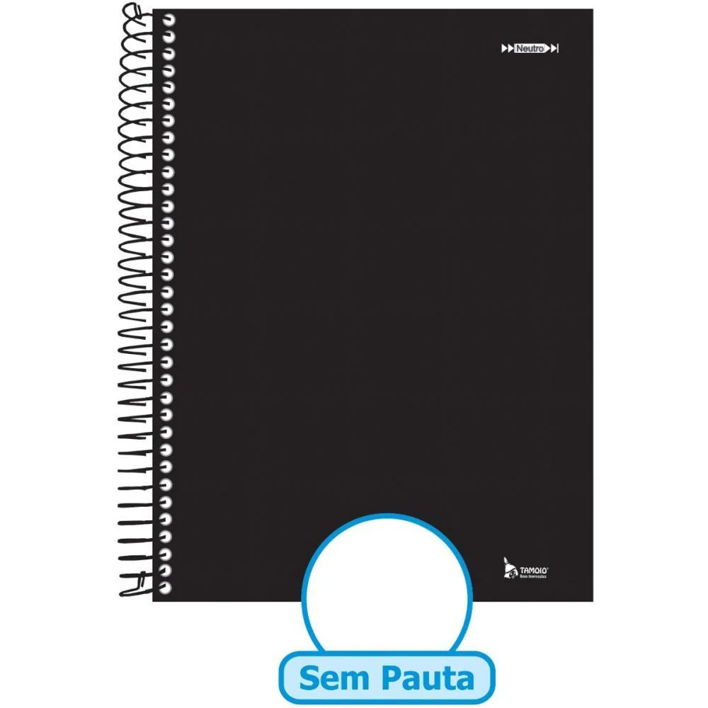 CADERNO ESPIRAL 1/4 CAPA DURA NEUTRO PRETO 200F SEM PAUTA TAMOIO (PCT.C/05)