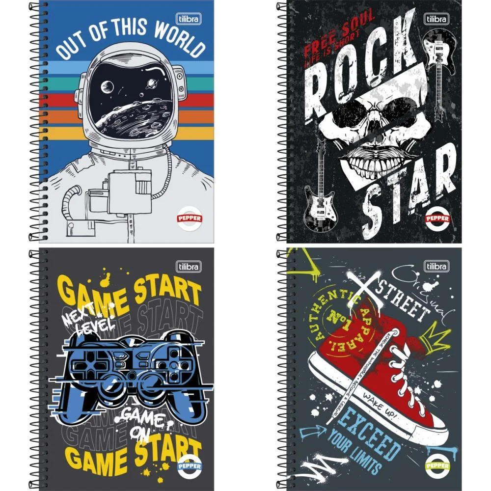 CADERNO ESPIRAL 1/4 CAPA DURA PEPPER 80FLS. MASCULINO TILIBRA (PCT.C/04)