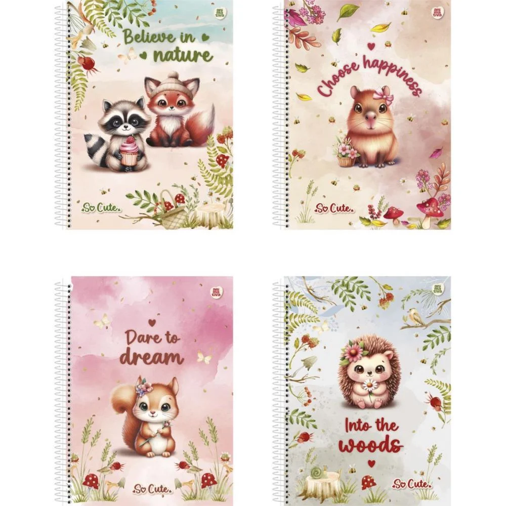 CADERNO ESPIRAL 1/4 CAPA DURA SO CUTE 80F ANIMATIVA (PCT.C/10)