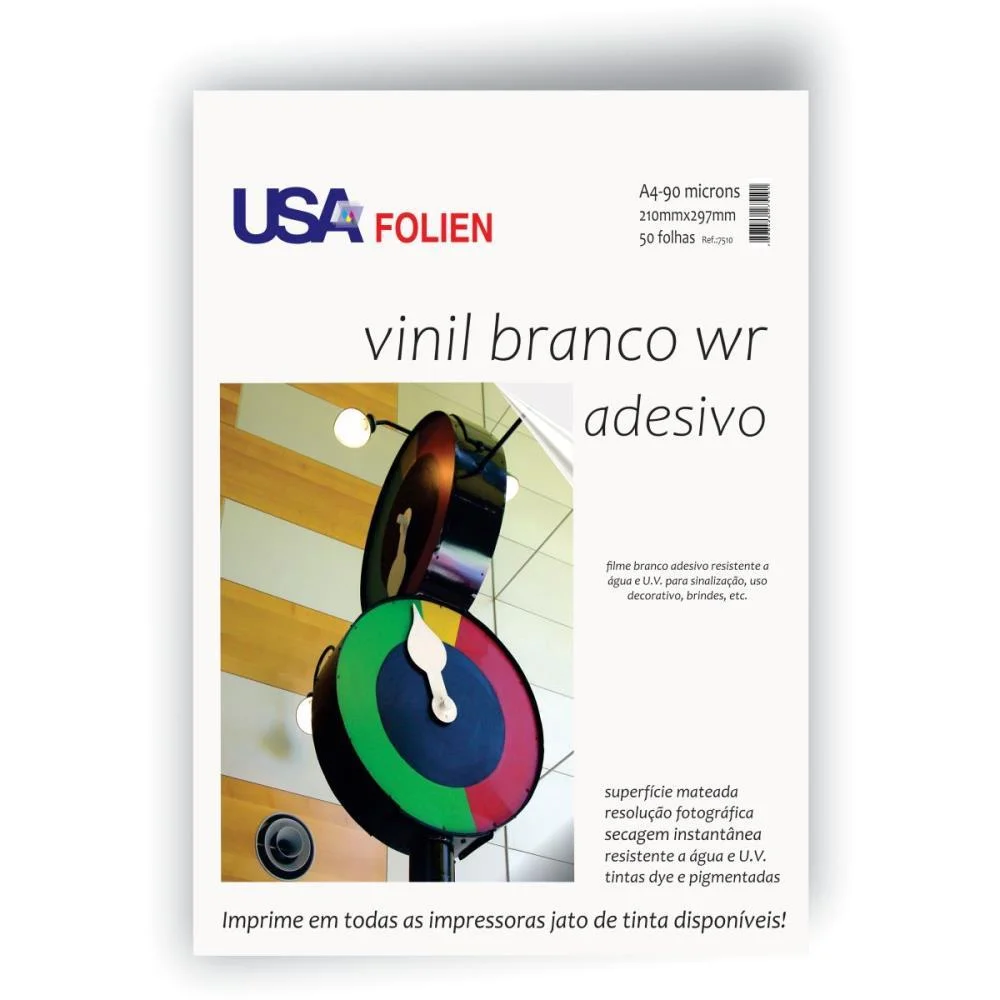 PAPEL FOTOGRAFICO INKJET A4 VINIL ADESIVO BRANCO FOSCO USA FOLIEN (PCT.C/50)