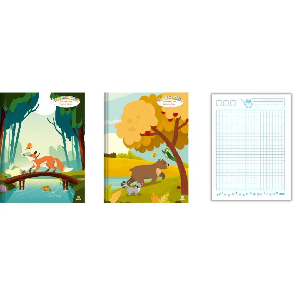 CADERNO QUADRICULADO UNIVERS. DOMINGUINHOS COST. 07X07MM 40F ANIMATIVA (PCT.C/05)
