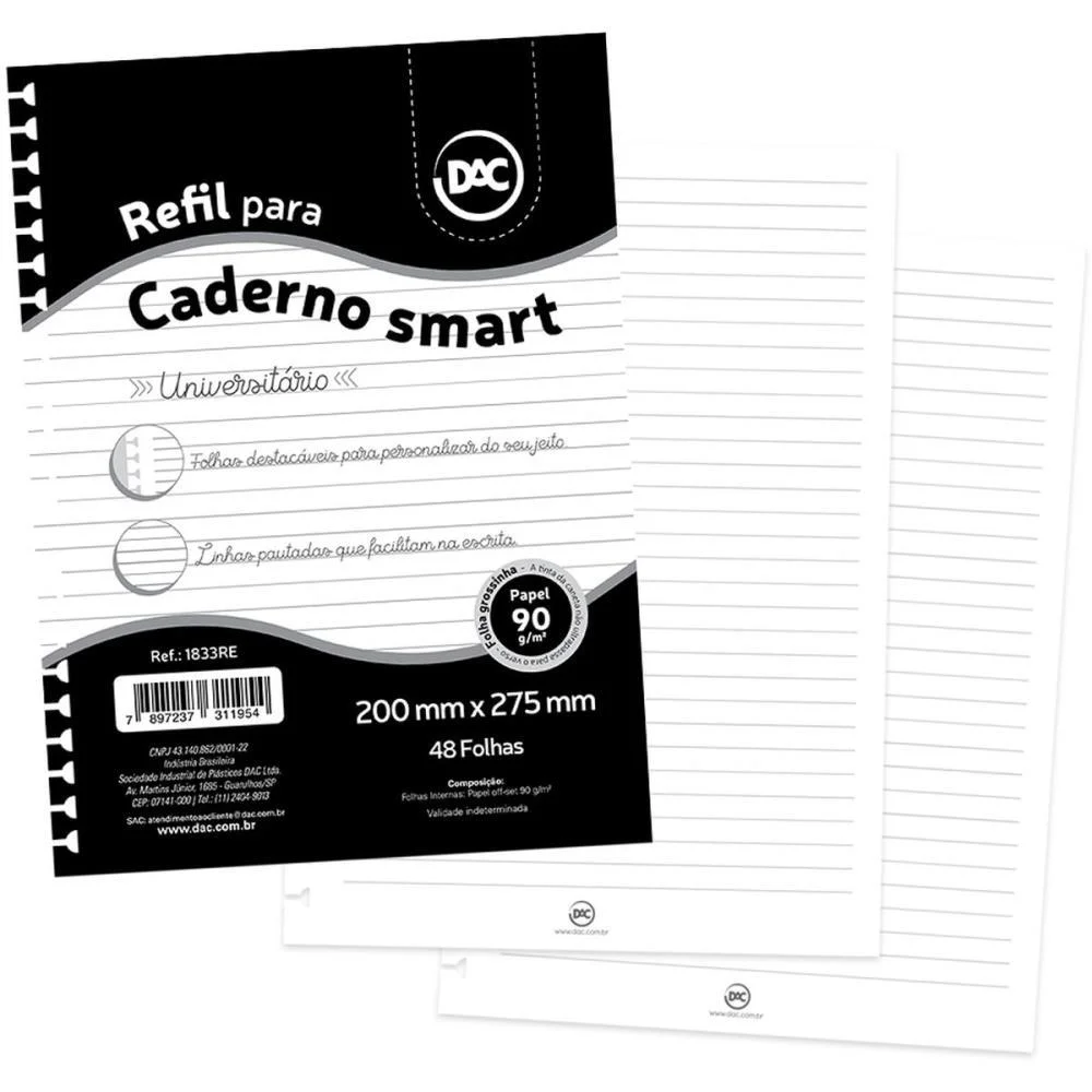 CADERNO/REFIL SMART BRANCO UNIVERSITARIO 48F DAC (UNIDADE)