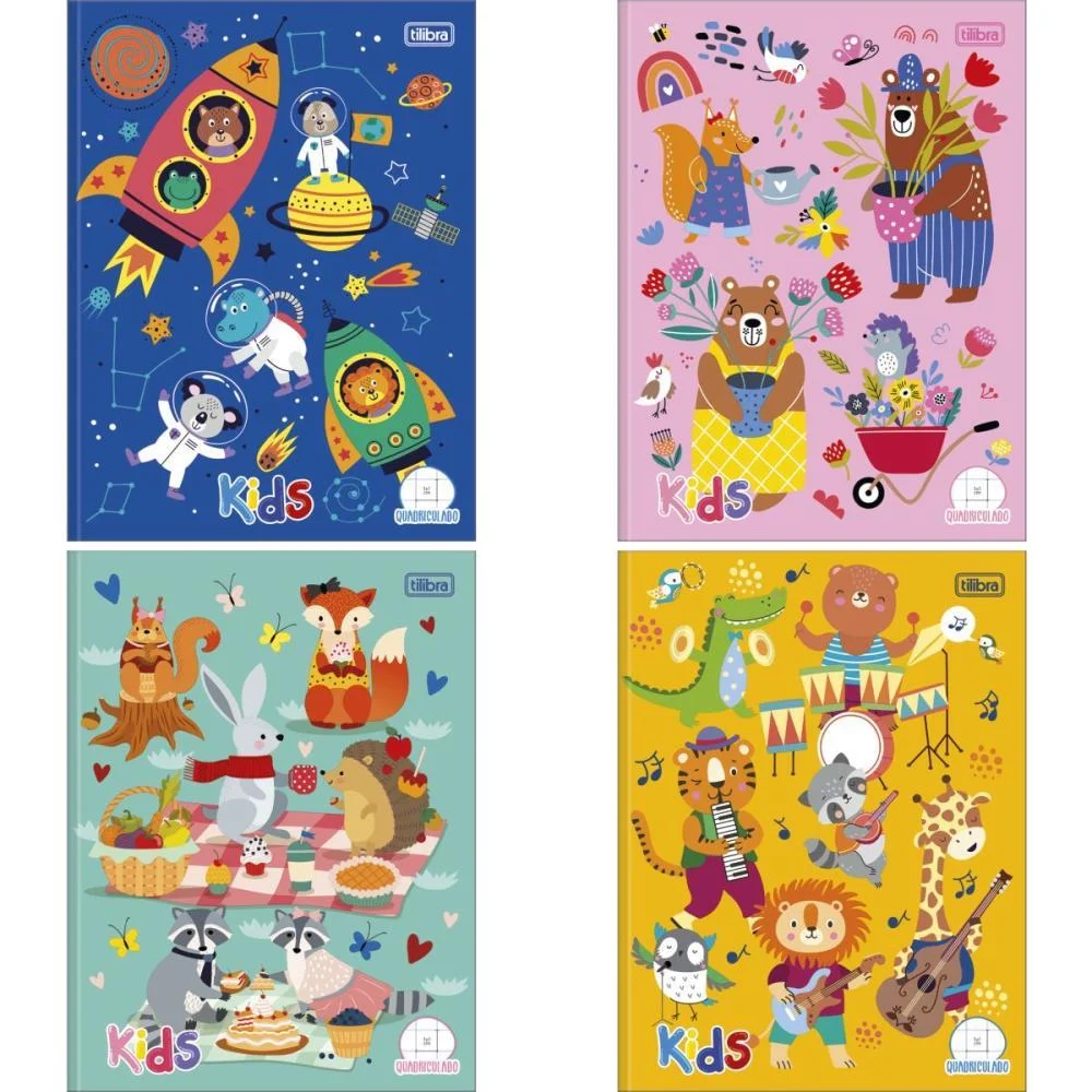 CADERNO QUADRICULADO UNIVERS. KIDS 40FLS CD MASC/FEM 1X1CM TILIBRA (PCT.C/08)