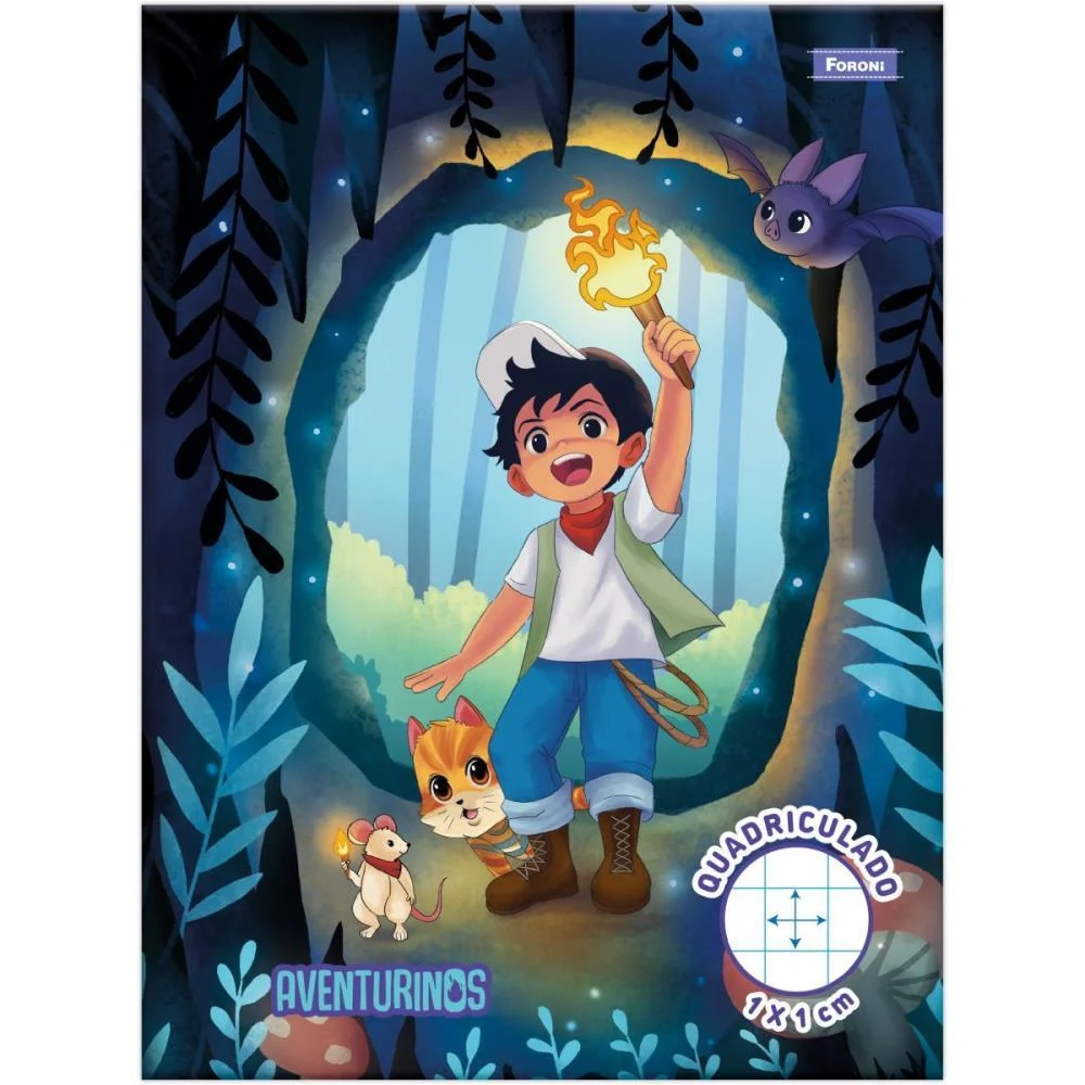 CADERNO QUADRICULADO UNIVERS. 1X1CM COLEGIAL 40F AVENTURINOS FORONI (PCT.C/10)