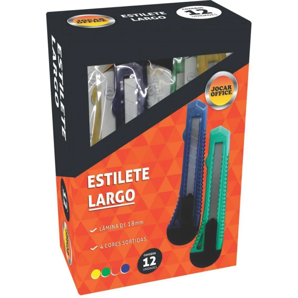 ESTILETE LARGO PLASTICO 18MM CORES SORT. LEONORA (CX.C/12)