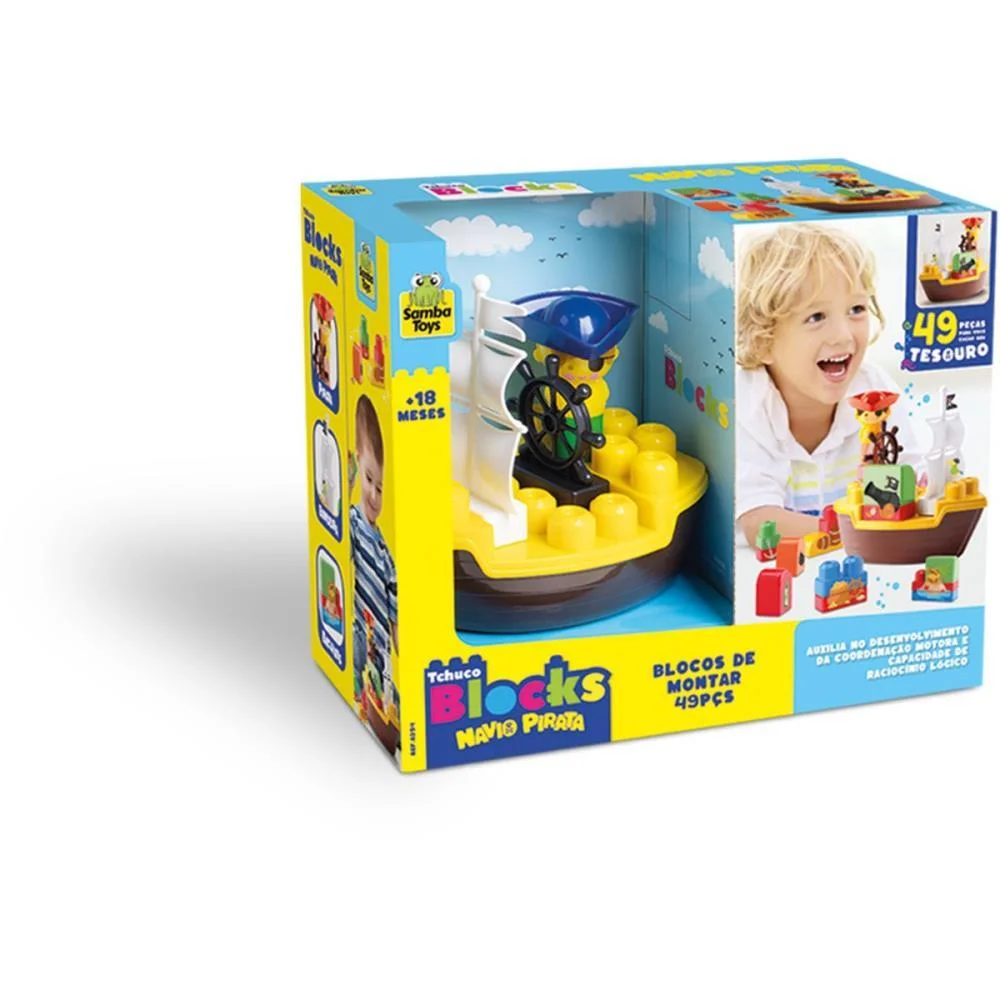 BRINQUEDO EDUCATIVO NAVIO PIRATA 49PCS SAMBA TOYS (UNIDADE)