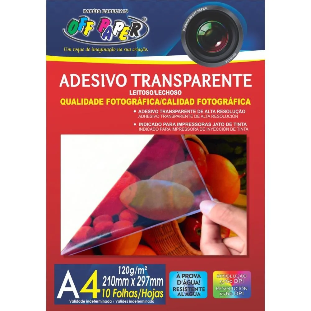 PAPEL FOTOGRAFICO INKJET A4 TRANSPARENTE ADESIVO 120G OFF PAPER (PCT.C/10)