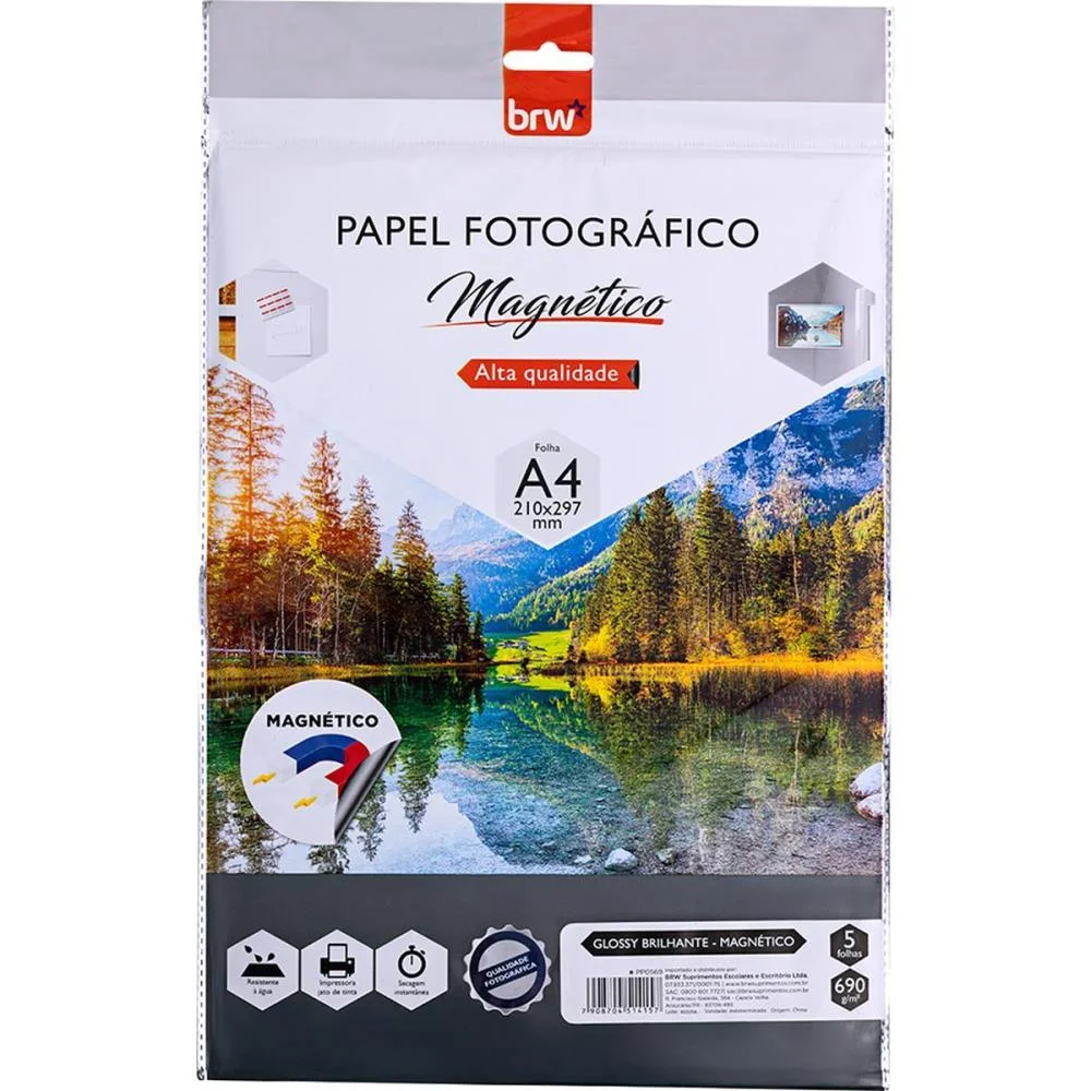 PAPEL FOTOGRAFICO INKJET A4 GLOSSY IMANTADO 690G. BRW (PCT.C/05)