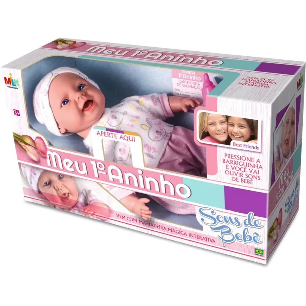 BONECA COM MECANISMO MEU 1 ANINHO SONS DE BEBE 45CM MILK (UNIDADE)