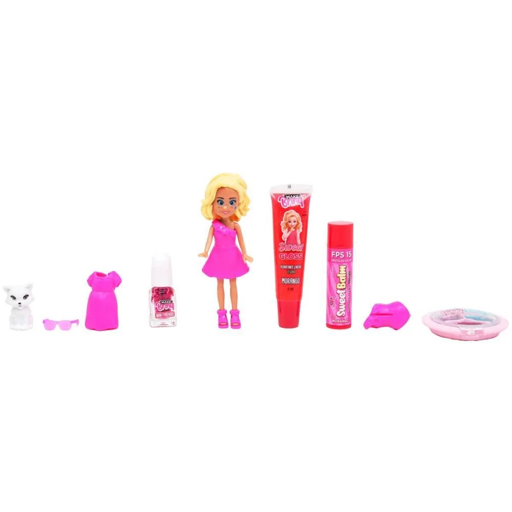 MAQUIAGEM E BELEZA INFANTIL MAKE BRINQ BONECA+8 SURPRESAS POLIBRINQ (KIT)