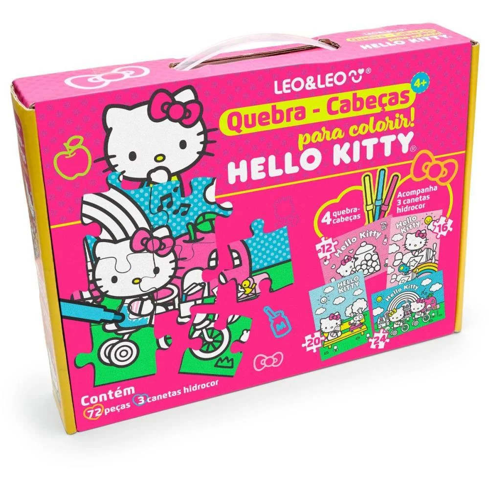 QUEBRA-CABECA CARTONADO HELLO KITTY PARA COLORIR 4EM1 LEONORA (KIT)