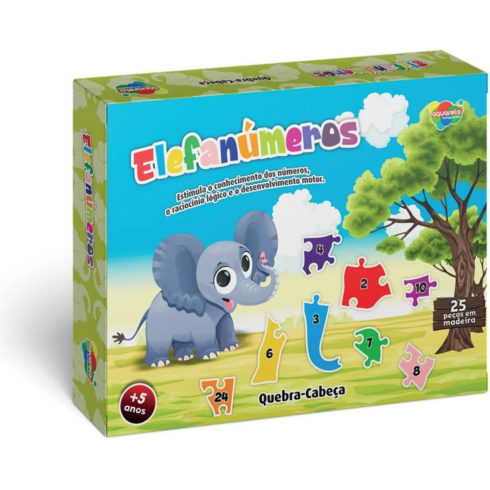 QUEBRA-CABECA MADEIRA ELEFANUMEROS 25PCS AQUARELA BRINQUEDOS (UNIDADE)