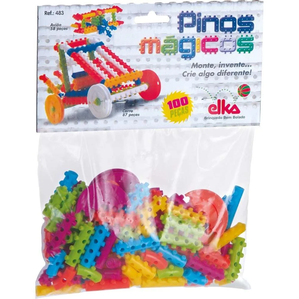 BRINQUEDO PARA MONTAR PINOS MAGICOS 100 PECAS ELKA (UNIDADE)