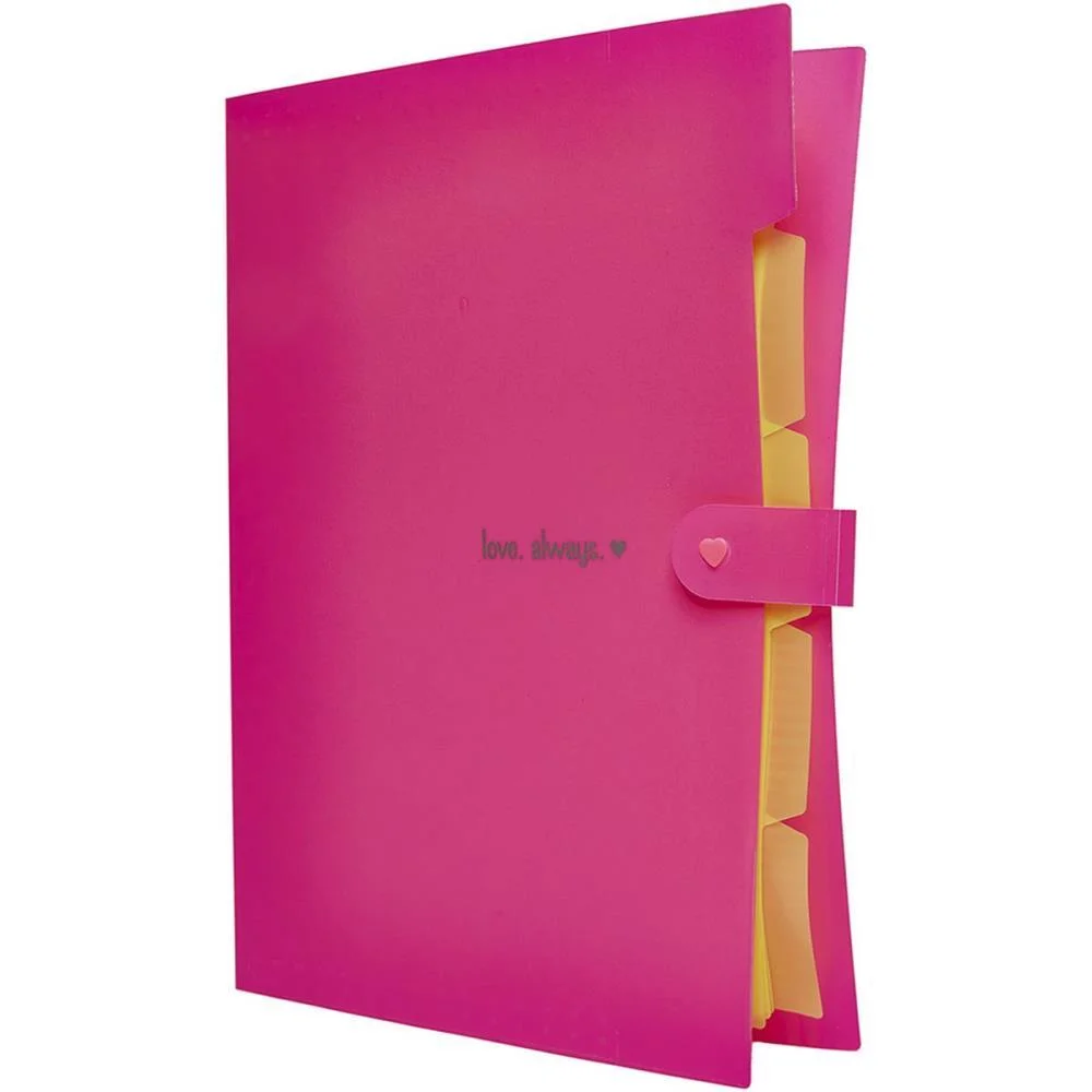 PASTA SANFONADA PLASTICA A4 5 DIVISOES ROSA NEON POLIBRAS (UNIDADE)