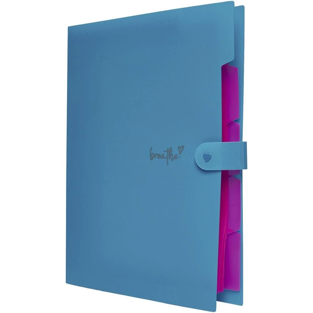 PASTA SANFONADA PLASTICA A4 5 DIVISOES AZUL NEON POLIBRAS (UNIDADE)