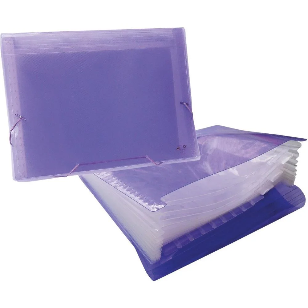 PASTA SANFONADA PLASTICA A4 12 DIVISOES LILAS ACP (UNIDADE)