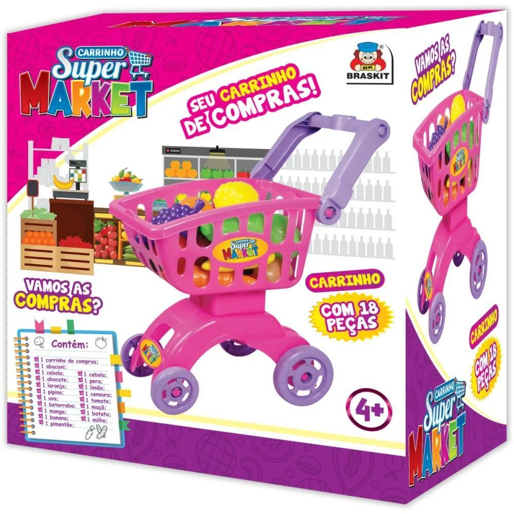 BRINCANDO DE CASINHA CARRINHO SUPER MARKET ROSA BRASKIT (UNIDADE)