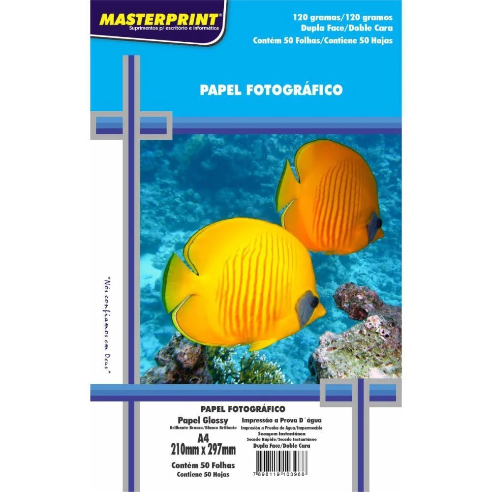PAPEL FOTOGRAFICO INKJET A4 GLOSSY DUPLA FACE 120G. MASTERPRINT (PCT.C/50)