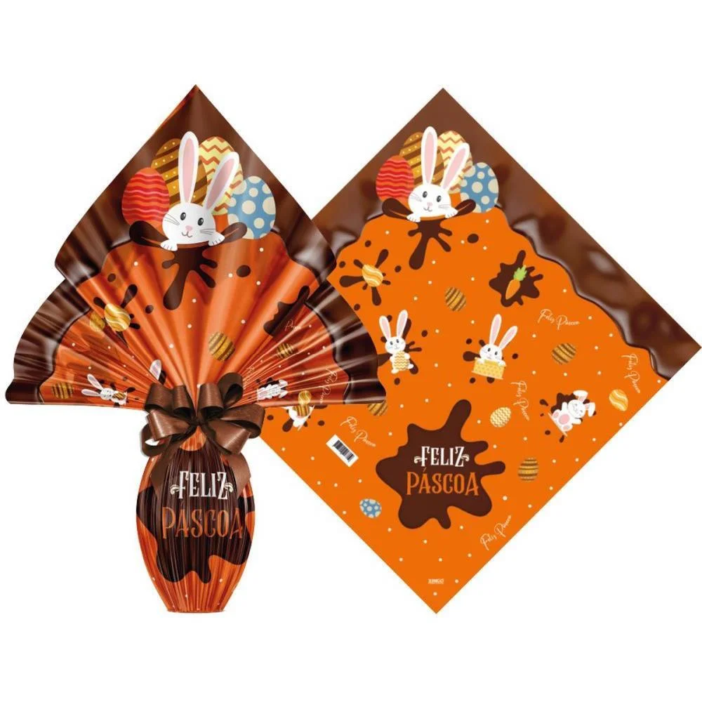 EMBALAGEM P/OVO DE PASCOA 34X34CM CHOCOLATIER LARANJA XINGO EMBALAGENS (PCT.C/25)
