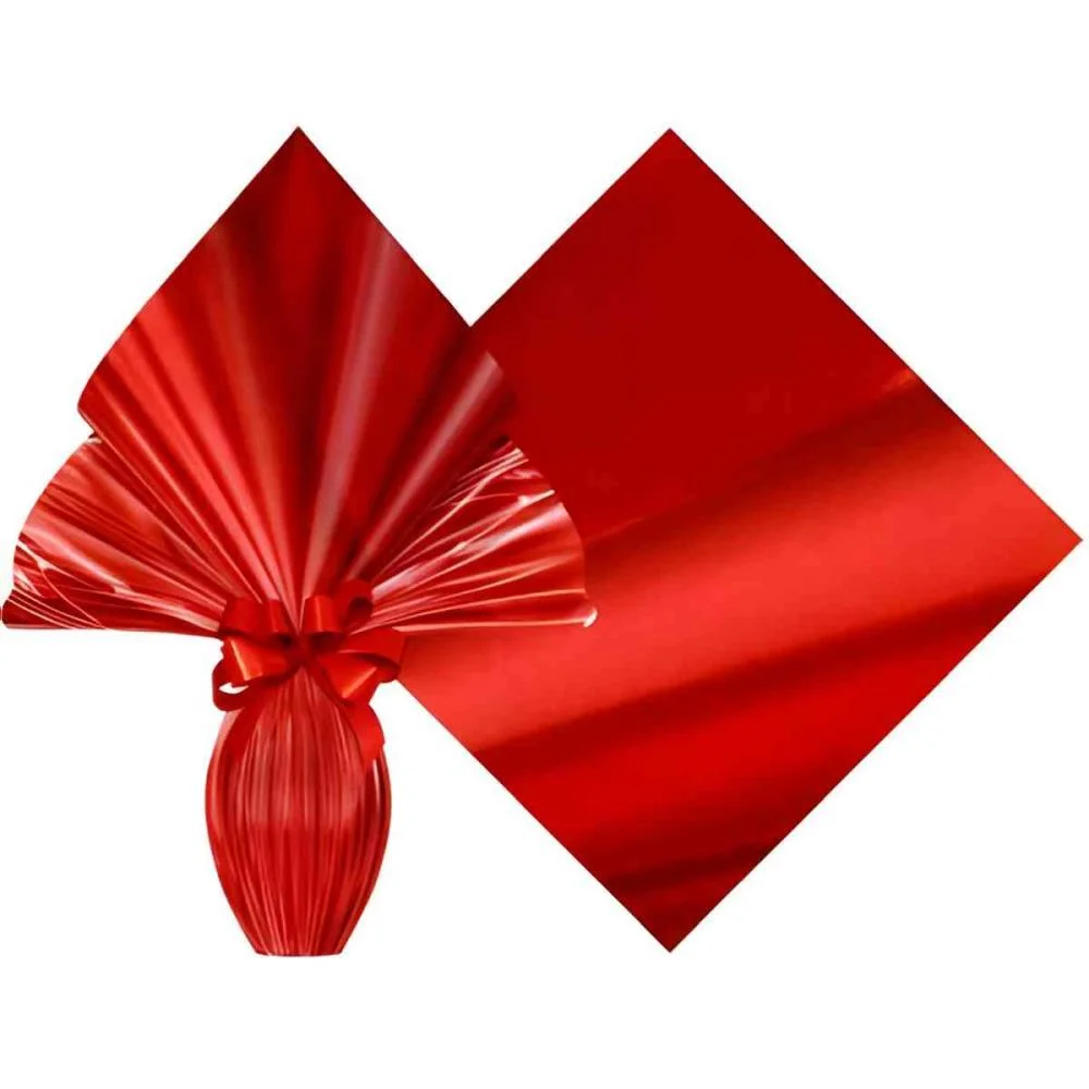 EMBALAGEM P/OVO DE PASCOA 34X34CM VERMELHO POLI METALIZA XINGO EMBALAGENS (PCT.C/25)