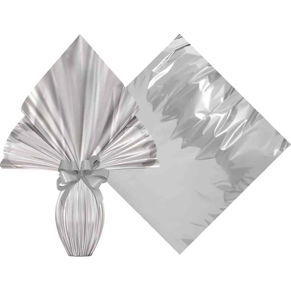 EMBALAGEM P/OVO DE PASCOA 34X34CM PRATA POLI METALIZADO XINGO EMBALAGENS (PCT.C/25)