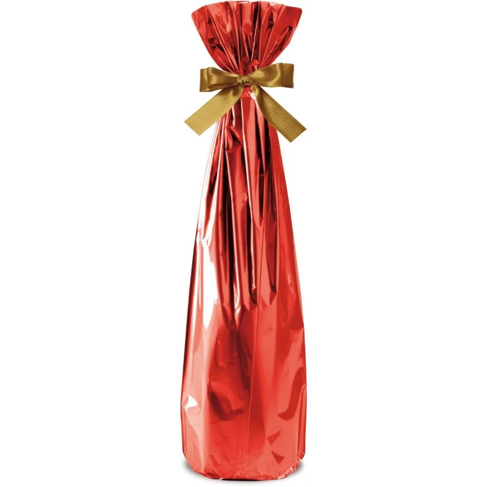 EMBALAGEM PARA GARRAFA SACO METALIZ.VERMELHO15X44CM CROMUS (PCT.C/50)