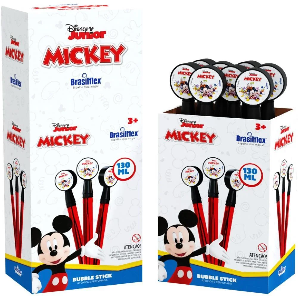 BOLHA DE SABAO MICKEY BUBBLE STICK 130ML BRASILFLEX (CX.C/08)