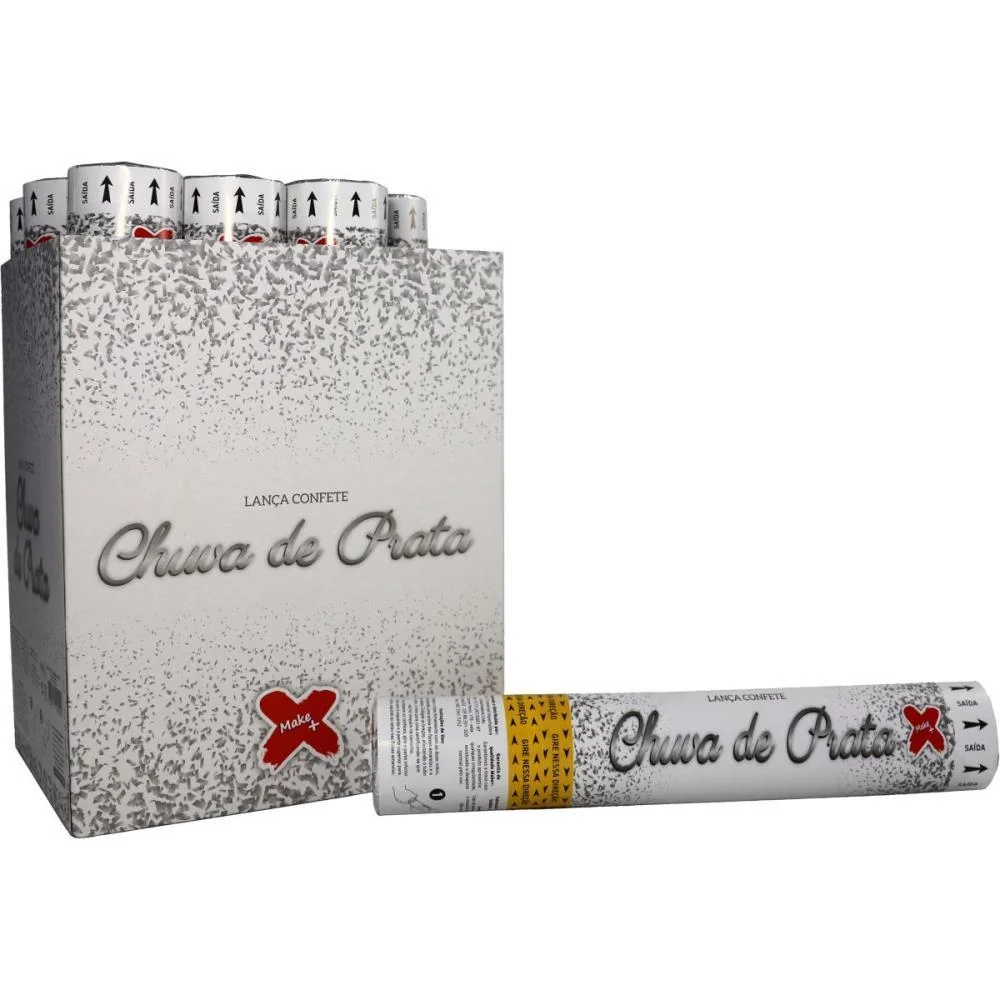 LANCADOR DE CONFETE CONFETE CHUVA FESTA PRATA 30CM MAKE+ (DP.C/12)
