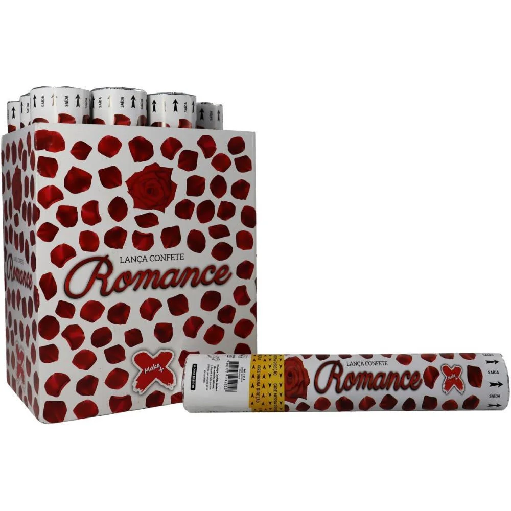 LANCADOR DE CONFETE ROMANCE PETALAS VERM. PAP 30CM MAKE+ (DP.C/12)