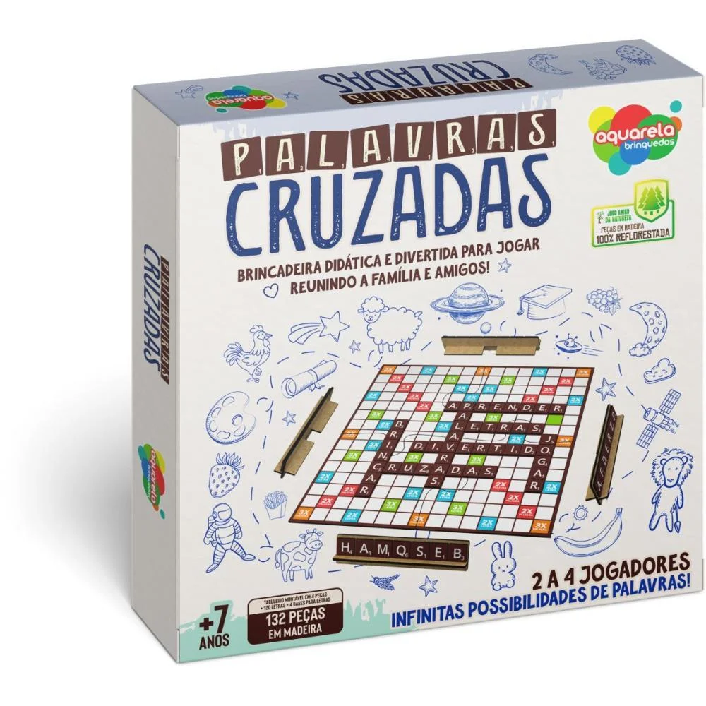 JOGO DE TABULEIRO PALAVRAS CRUZADAS 100PCS MADEI AQUARELA BRINQUEDOS (UNIDADE)