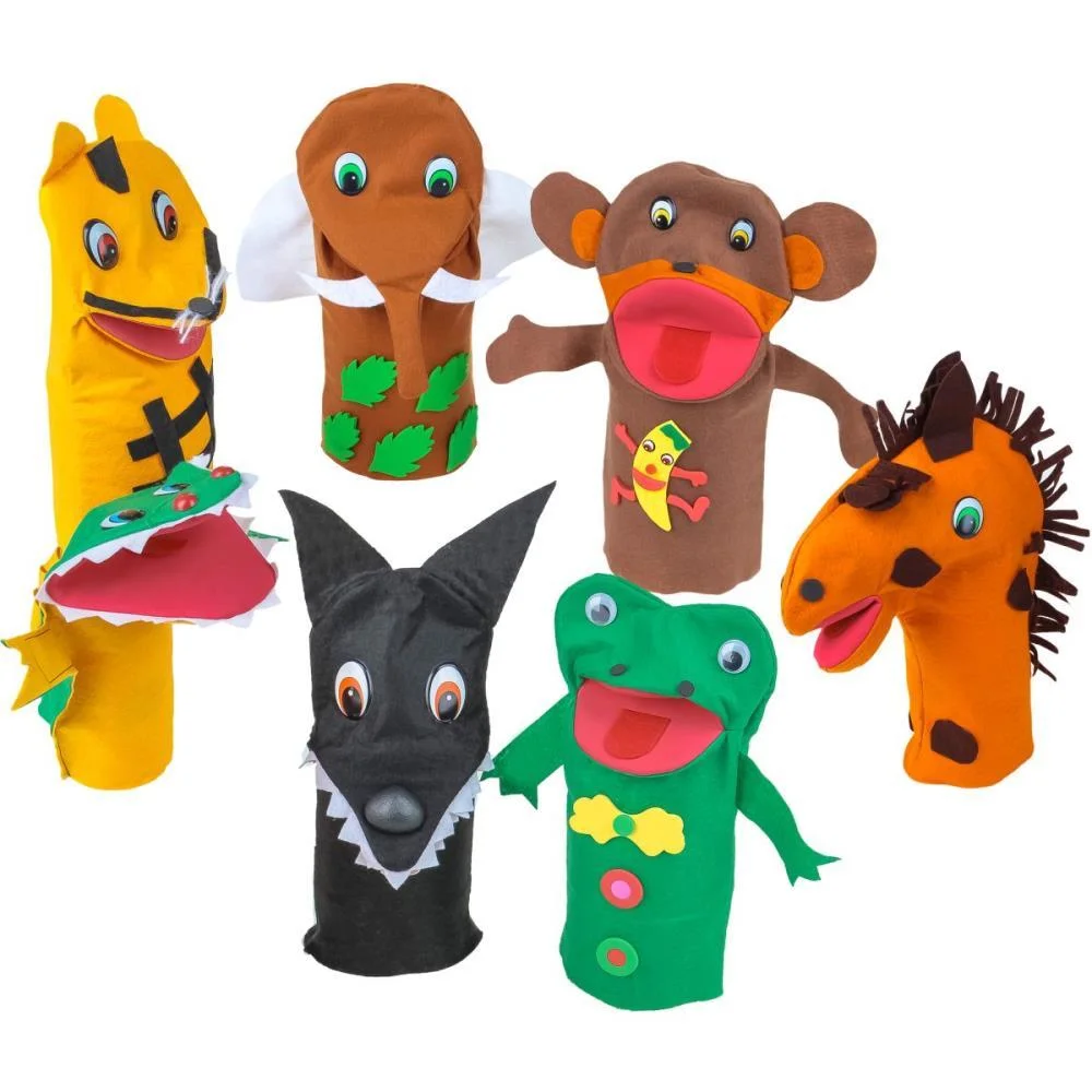 Fantoche Animais Selvagens 7Pecas 26Cm Carlu (Kit)