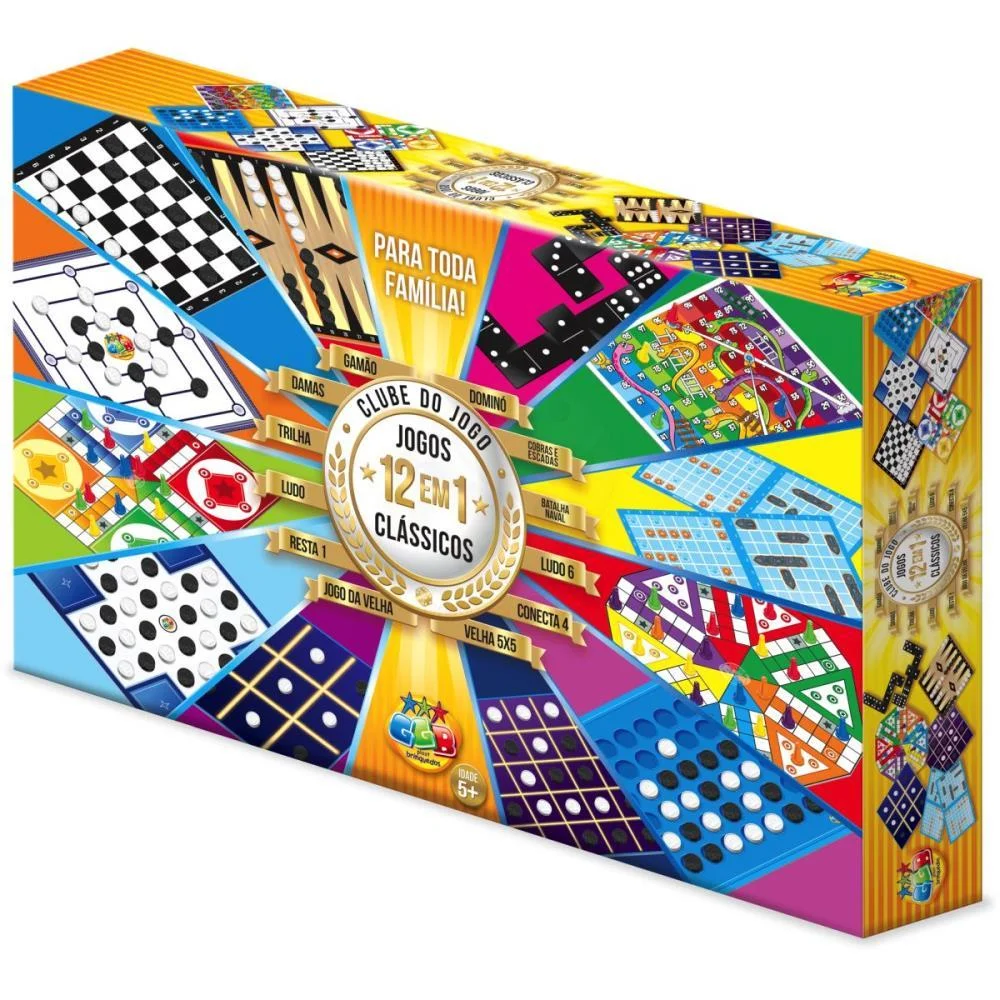 JOGO DE TABULEIRO 12 EM 1 CLUBE DO JOGO (DAMA/TR GGB PLAST (UNIDADE)