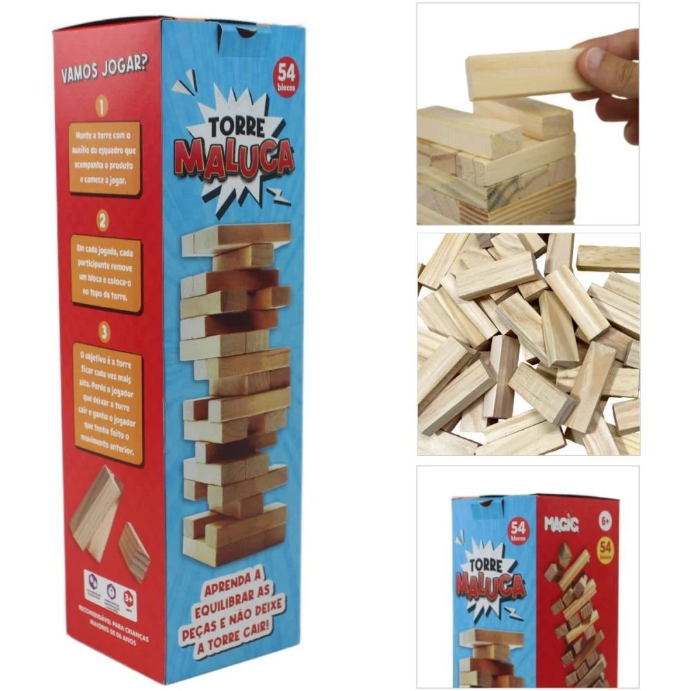 JOGO DIVERSO TORRE MALUCA 54 BLOCOS MADEIRA MAGIC KIDS (UNIDADE)