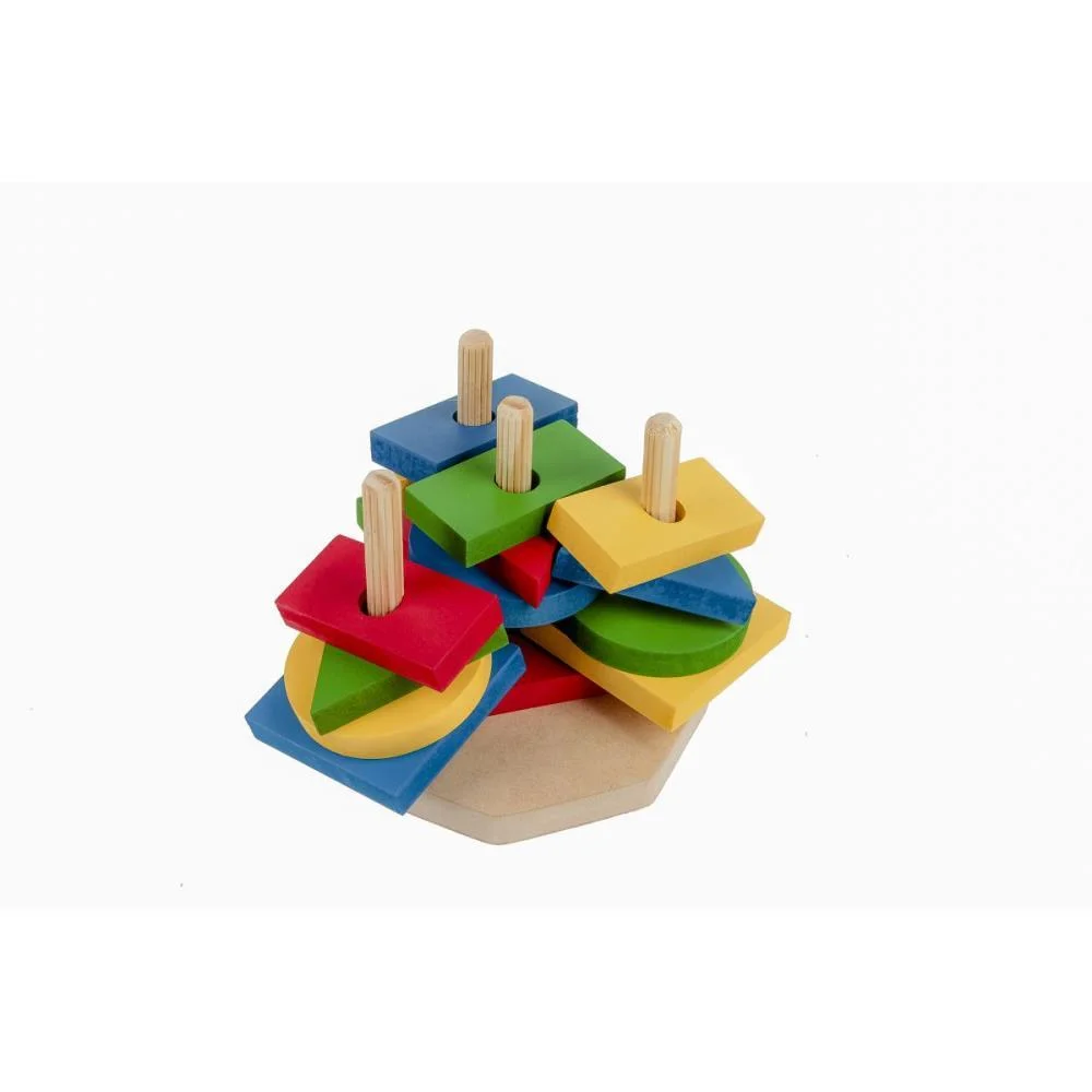 Brinquedo Pedagogico Madeira Torre De Forma Geometrica 16Pc Carlu (Unidade)