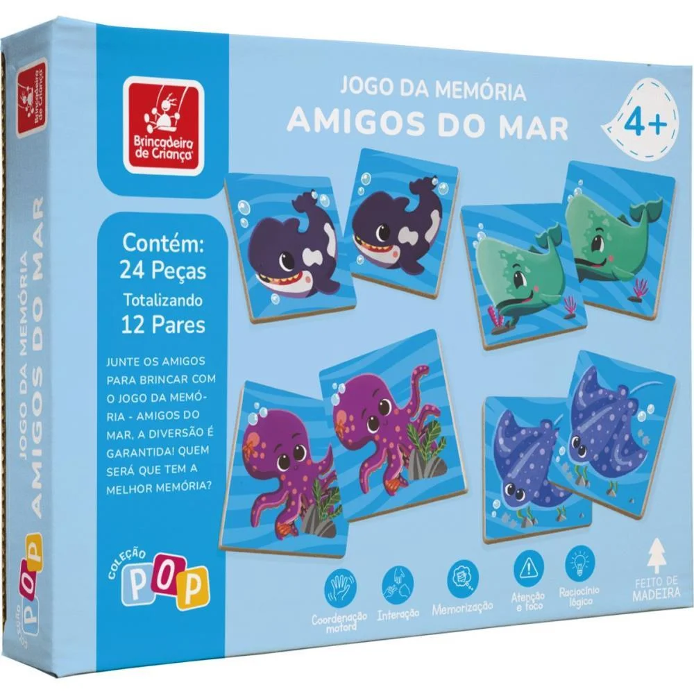 JOGO DA MEMORIA EM MADEIRA AMIGOS DO MAR 24PCS BRINC. DE CRIANCA (UNIDADE)