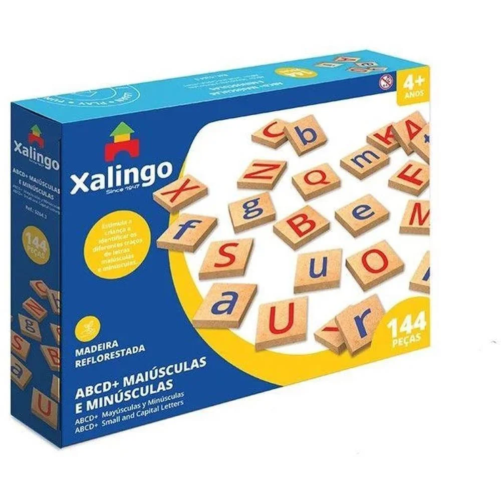 BRINQUEDO PEDAGOGICO MADEIRA ABC MAIUSCULAS/MINUSCUL. 144PC XALINGO (UNIDADE)