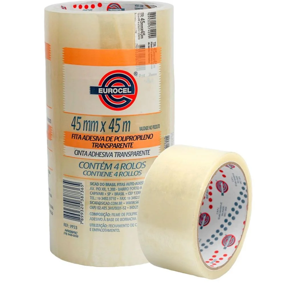 FITA PARA EMPACOTAMENTO PP 33 45MMX45M TRANSPARENTE EUROCEL (PCT.C/04)