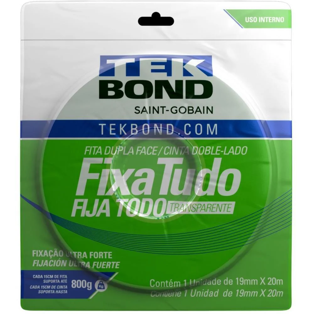 FITA DUPLA FACE FIXA TUDO ACRILICO 19MMX20M TEKBOND (UNIDADE)