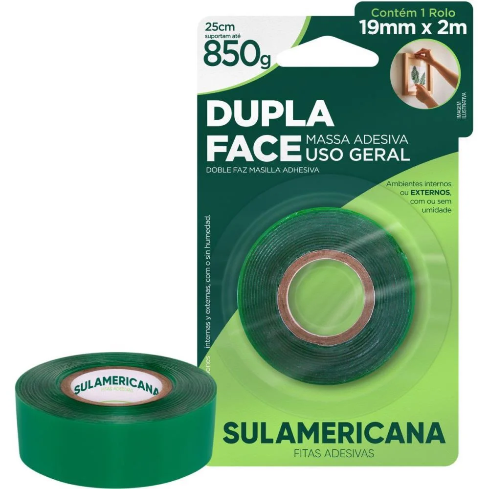 FITA DUPLA FACE MASSA ACRILICA 19MMX2M. SULAMERICANA (UNIDADE)