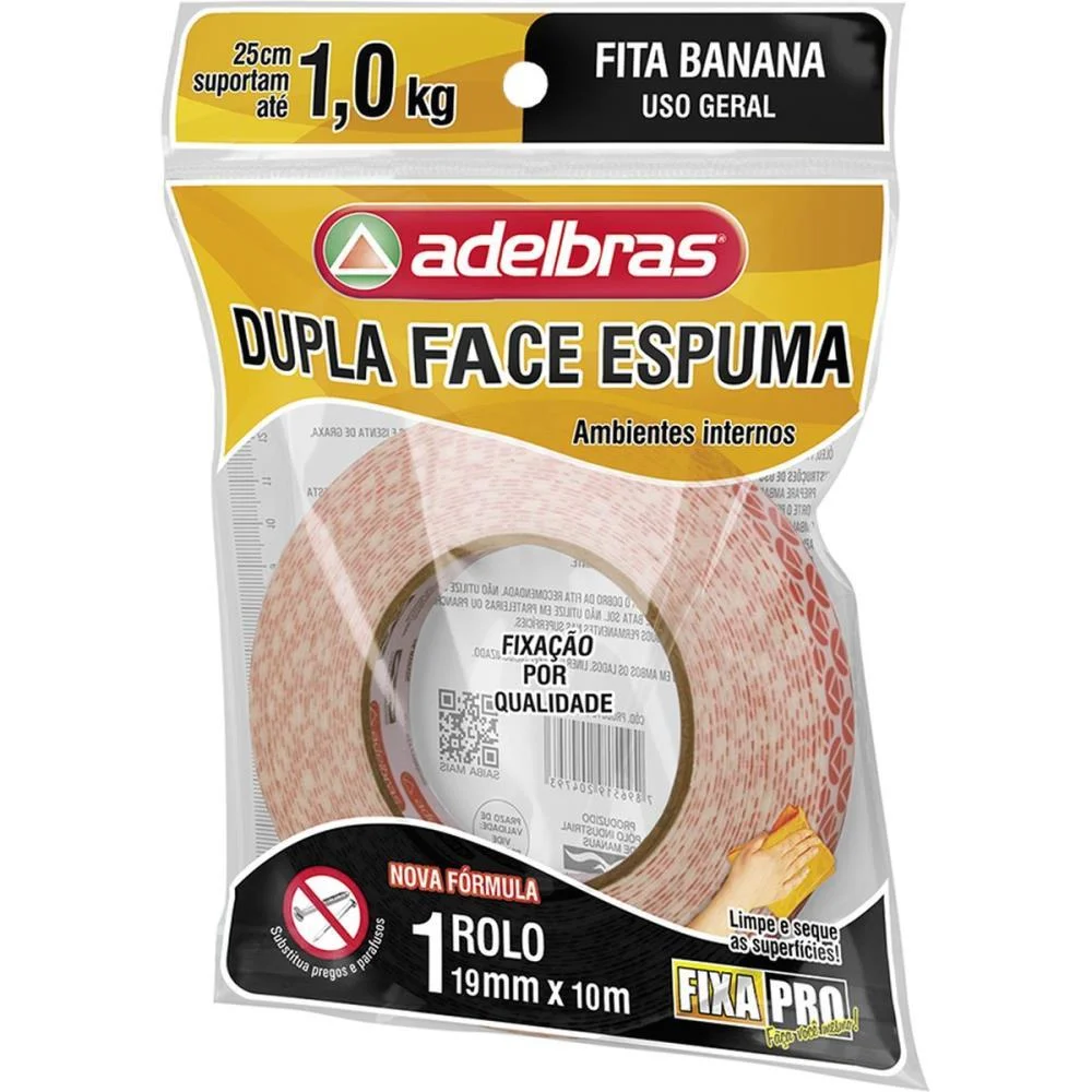 FITA DUPLA FACE FIXA PRO ESPUMA 19MMX10M ADELBRAS (UNIDADE)
