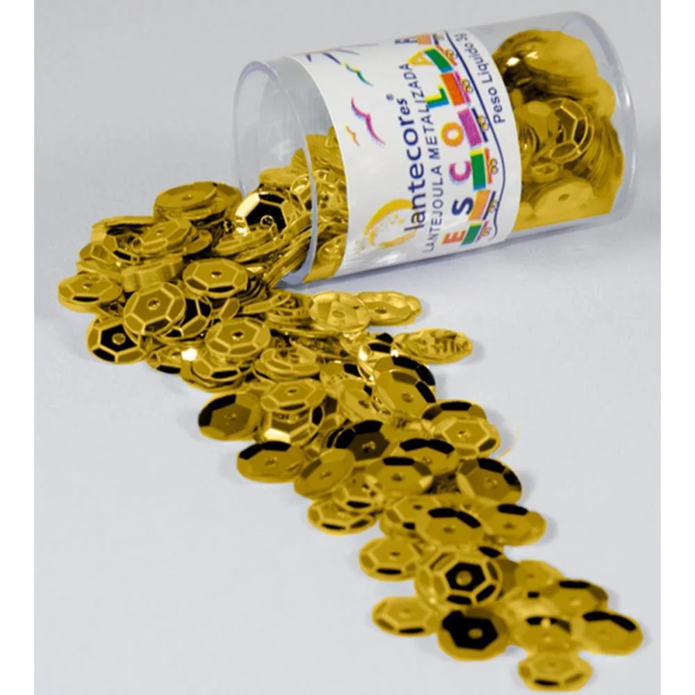 LANTEJOULA METALIZADA OURO 10MM. POTES 2G. LANTECOR (PCT.C/12)