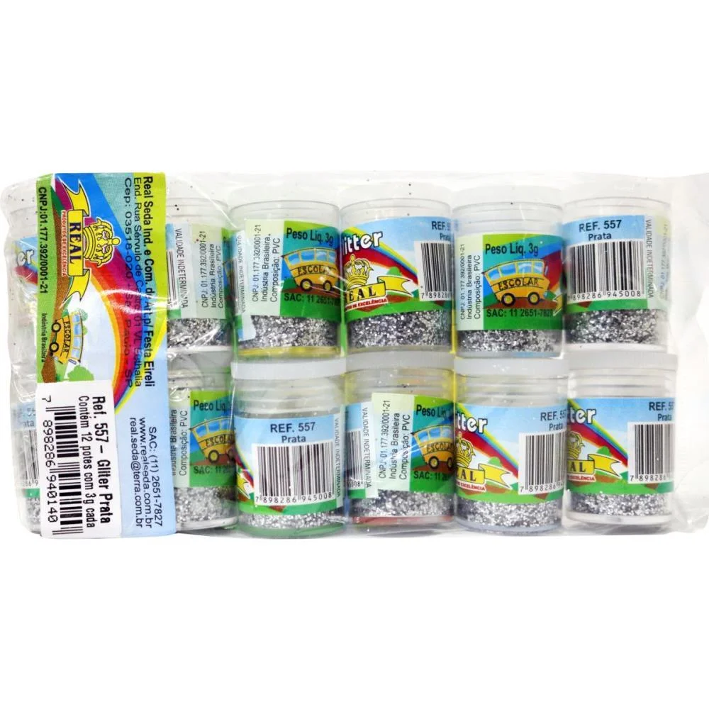 GLITTER PVC PRATA POTES 3G. REAL SEDA (PCT.C/12)