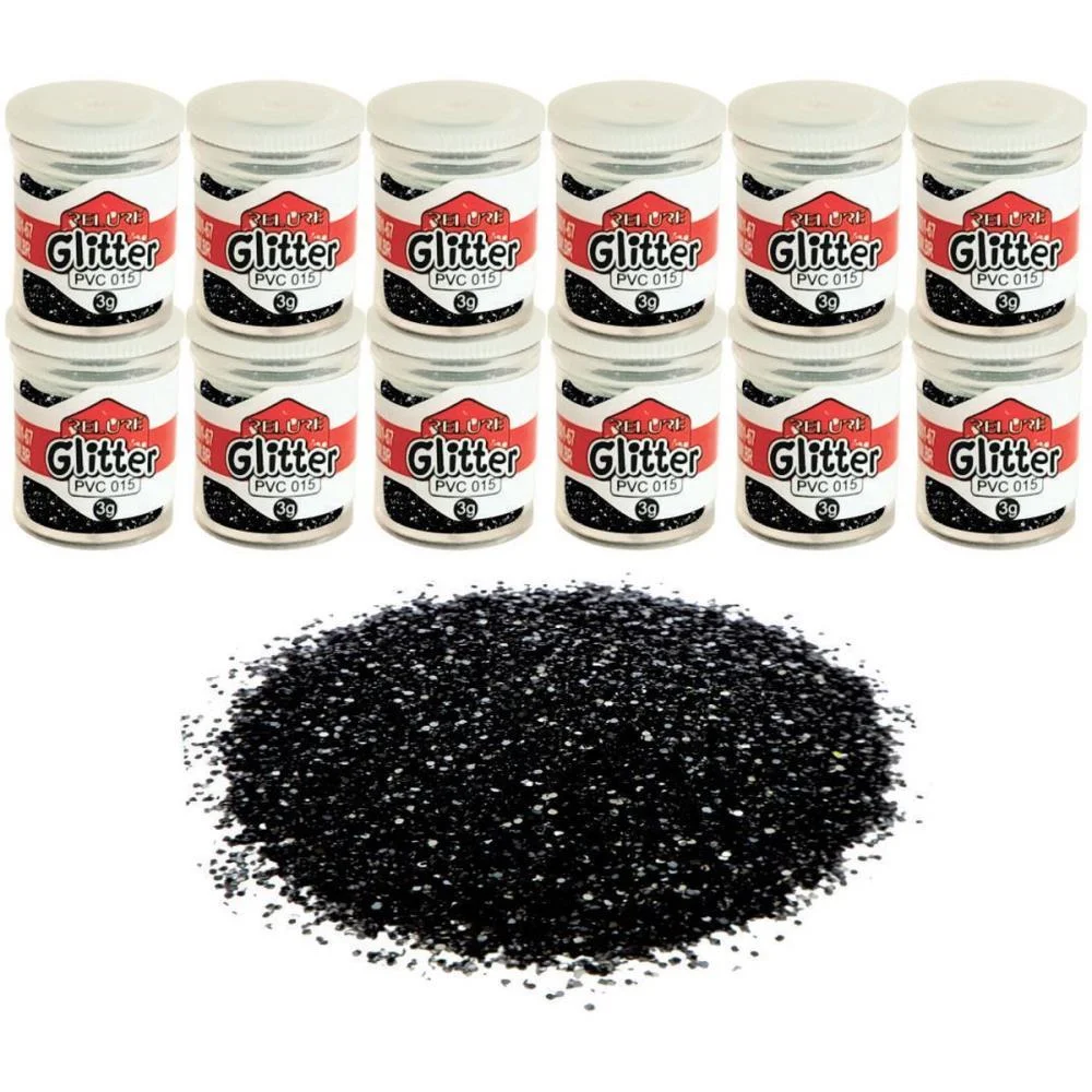 GLITTER PVC PRETO POTES 3G. HONEY (PCT.C/12)