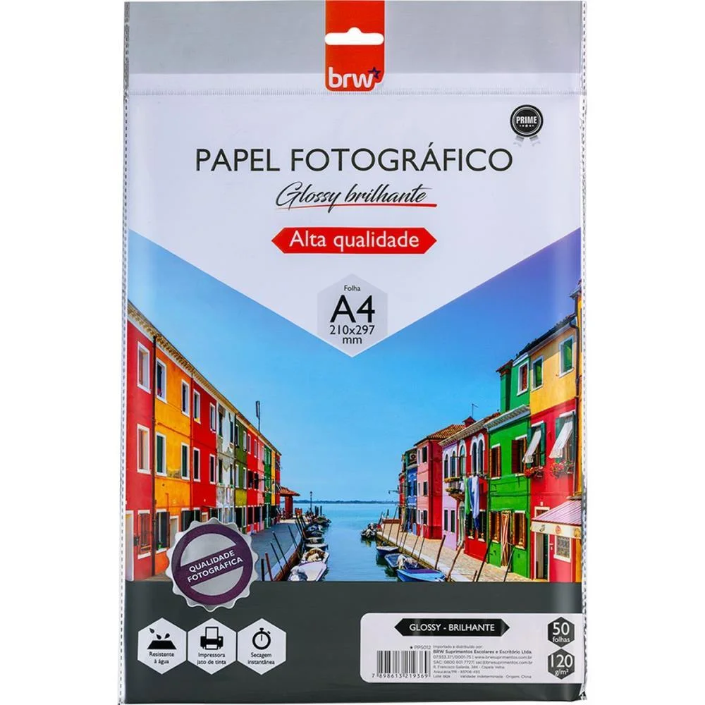 PAPEL FOTOGRAFICO INKJET A4 GLOSSY BRILHANTE 120G BRW (PCT.C/50)