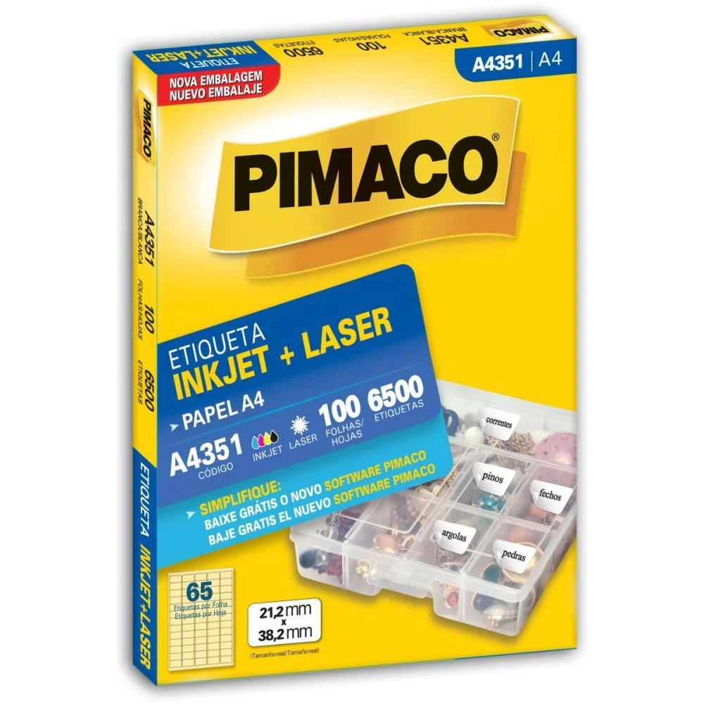 ETIQUETA A4 A4351 100 FLS 21,2 X 38,2 MM PIMACO (CX.C/6500)