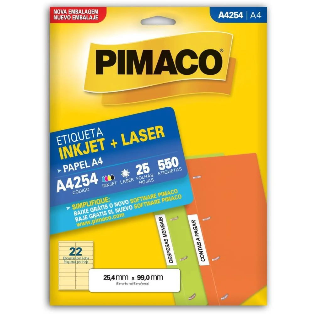 ETIQUETA A4 A4254 25 FLS 25,4 X 99,0 MM PIMACO (CT.C/550)