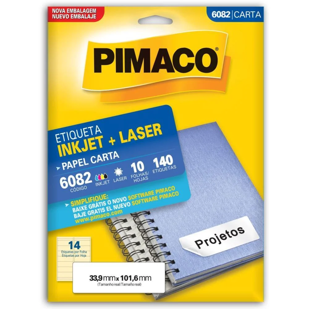 ETIQUETA CARTA 6082 10 FLS 33,9 X 101,6 MM PIMACO (CT.C/140)