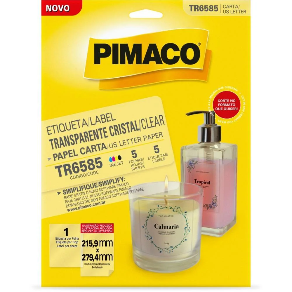 ETIQUETA CARTA TRANSP CRISTAL 5FLS 215X279MM PIMACO (CX.C/05)