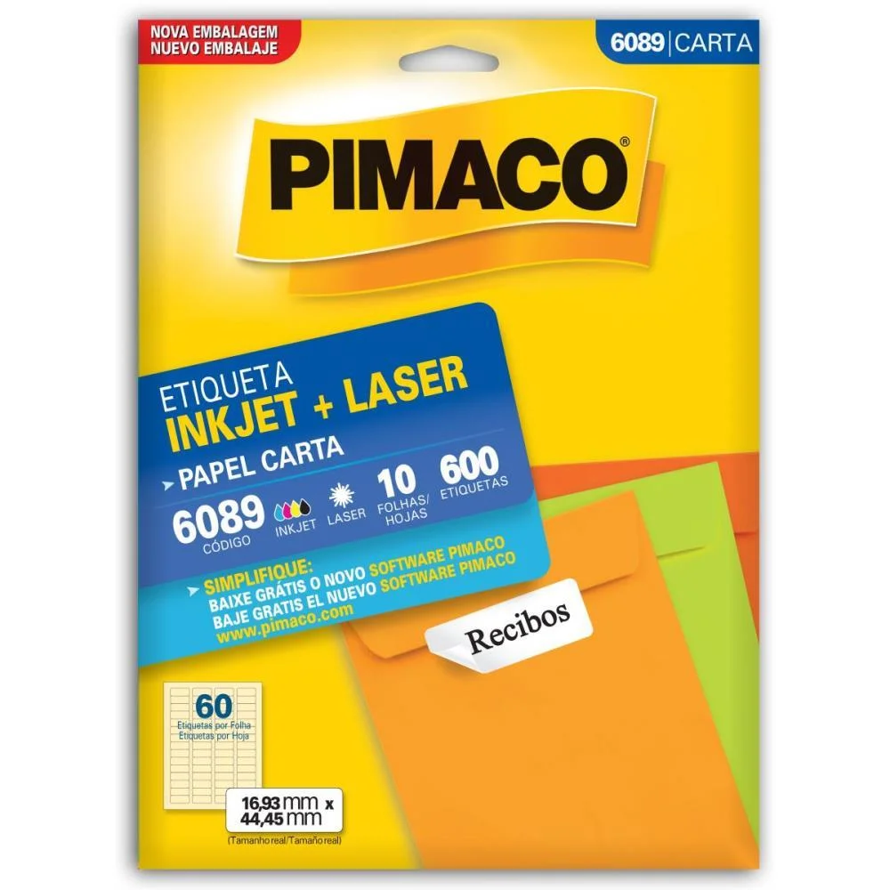 ETIQUETA CARTA 6089 10 FLS 16,93 X 44,45 MM PIMACO (CT.C/600)