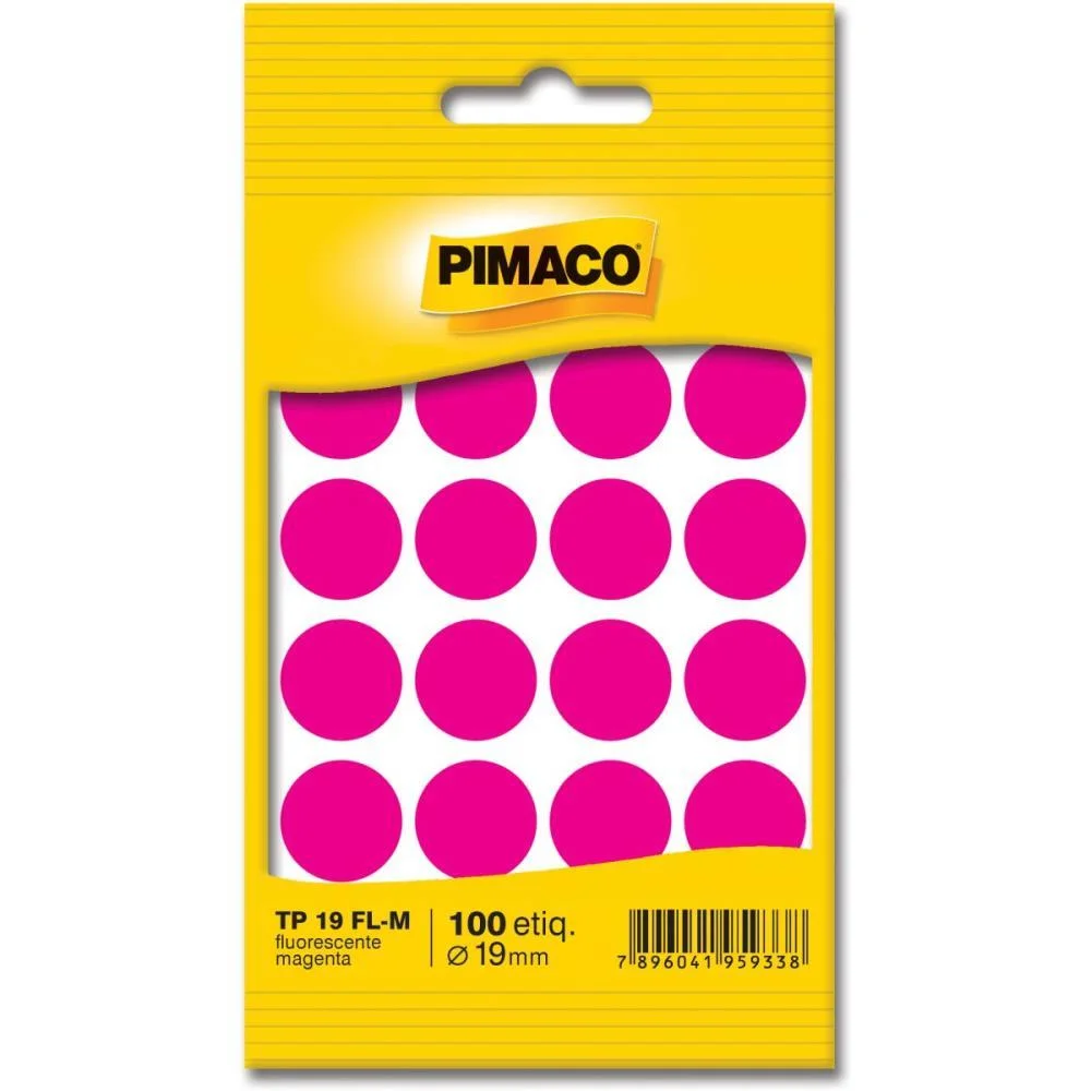 ETIQUETA REDONDA TP-19 MAGENTA FLUOR 19MM PIMACO (CT.C/100)